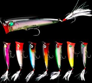 Wholesale 7 Colors 8CM/10.50G Feather Hook Perch,Catfish Plastic Hard Bait Popper Fishing Lure from china suppliers