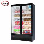 Double Glass Door Upright Display Freezer -18 To -22C Bottom Mount Compressor