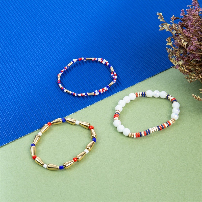 Independence Day Handmade Seed Beads Bracelet Set Elastic Colorful