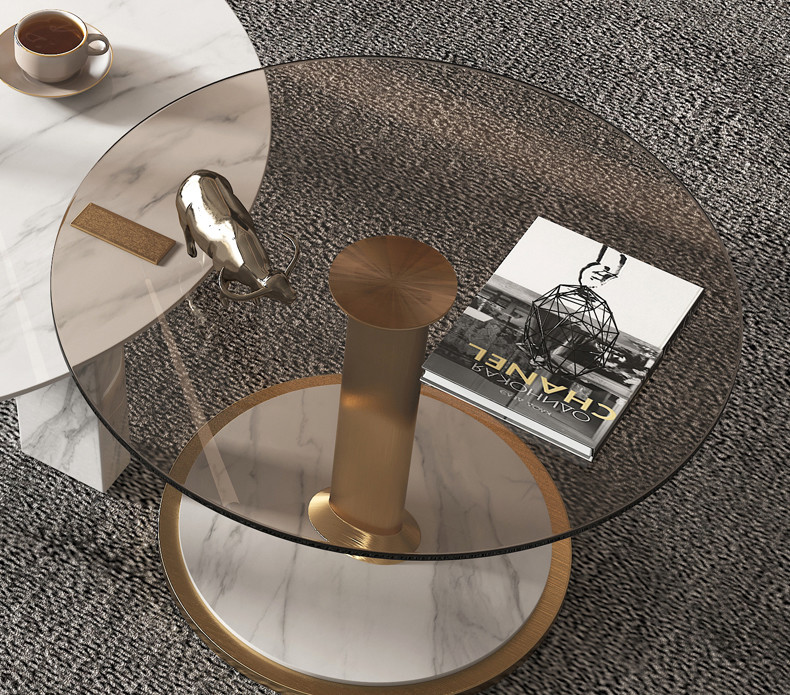 Modern Minimalism Glass Round Rock Coffee Table Combination OEM