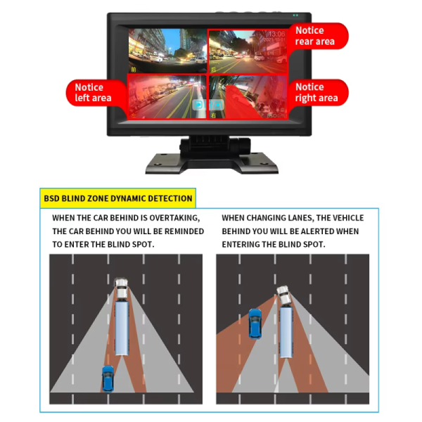 Four Channel BSD System AI Car Video Recorder 7 Inch Touchscreen Blind Spot Detection and Rear View Camera for Heavy Duty