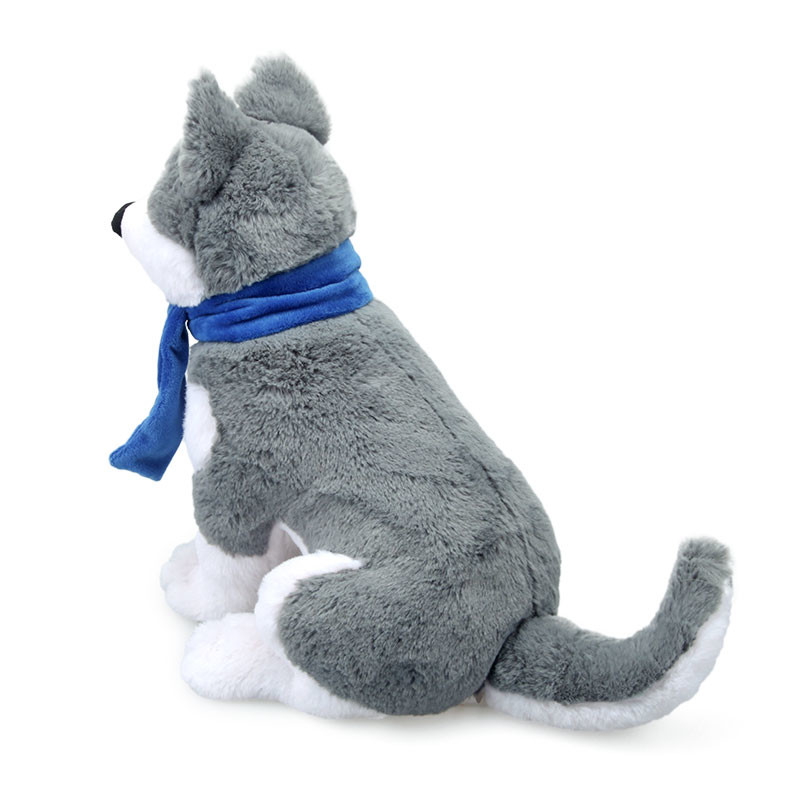 Short Plush Simulation Husky Stuffed Toy With Scarf ISO9001