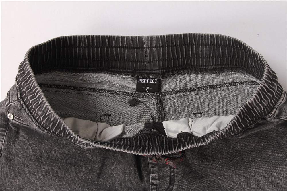 Black Washed Men's Denim Half Pants Mens Elastic Waist Jean Shorts