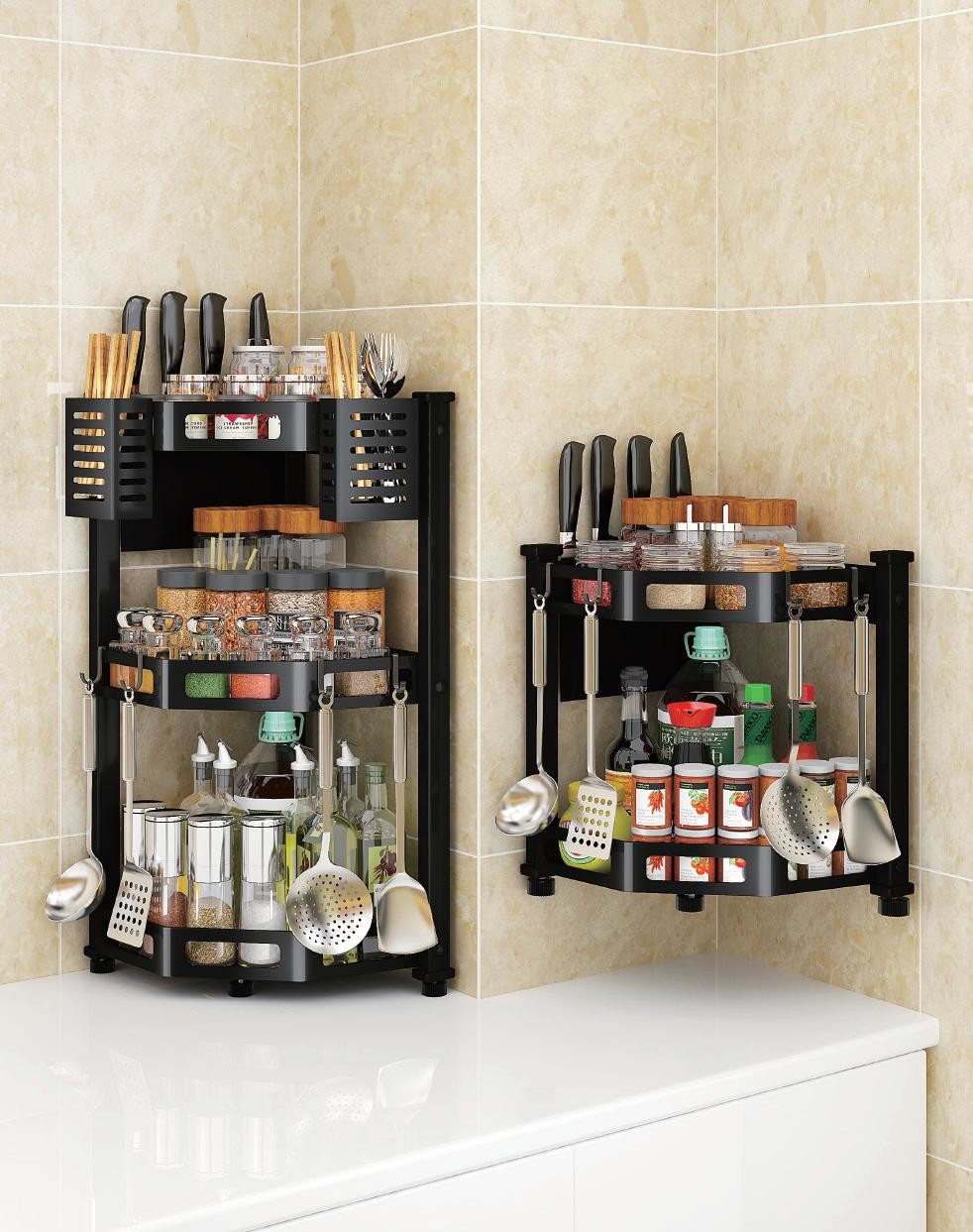 SS201 Kitchen Corner Shelf 3 Tier Spice Rack Organizer Bathroom Storage Space Saving