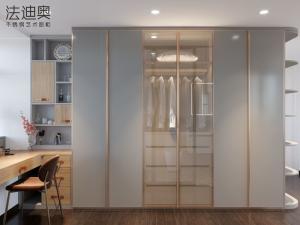 Wholesale Custom Size Gray Blue Modern Bedroom Wardrobe Furniture With Golden Accents from china suppliers