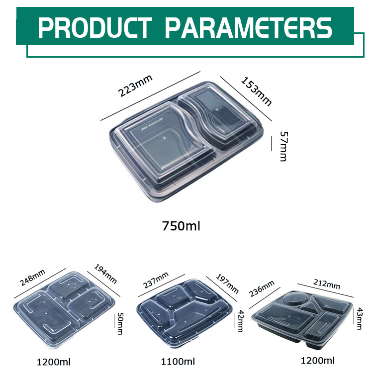 Custom Lunch Disposable Plastic Food Containers for Takeaway Available in 2 to 8 Compartments