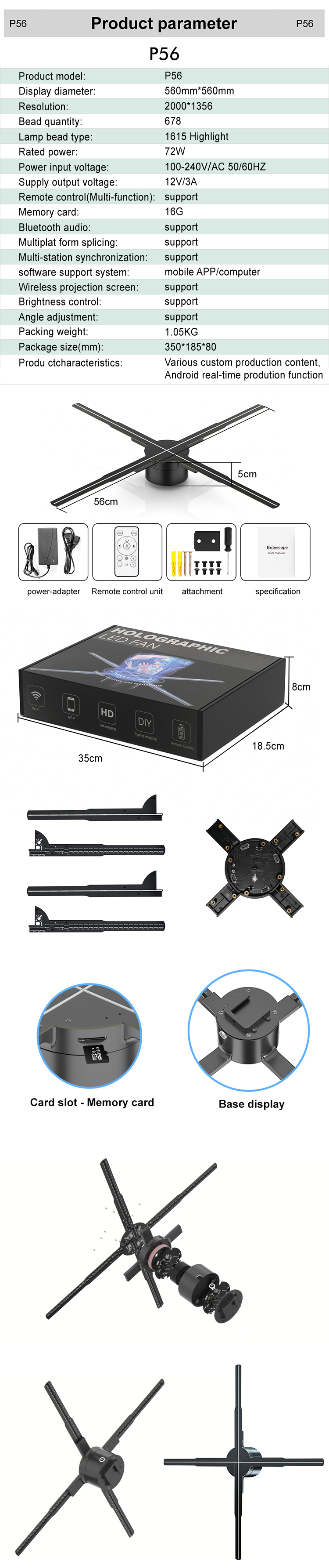 OEM 56cm 512P High Resolution 3D Hologram Fan Display with 4 Blades and 512 Lamp Beads