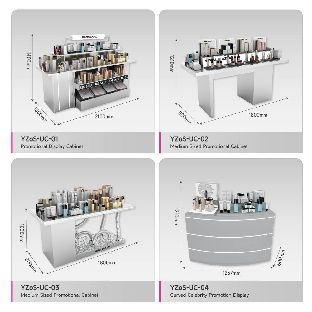 Cosmetic Checkout Counter Grey Curved Cashier With Light Strips For Beauty Store Design And Retail Shop Display Furniture