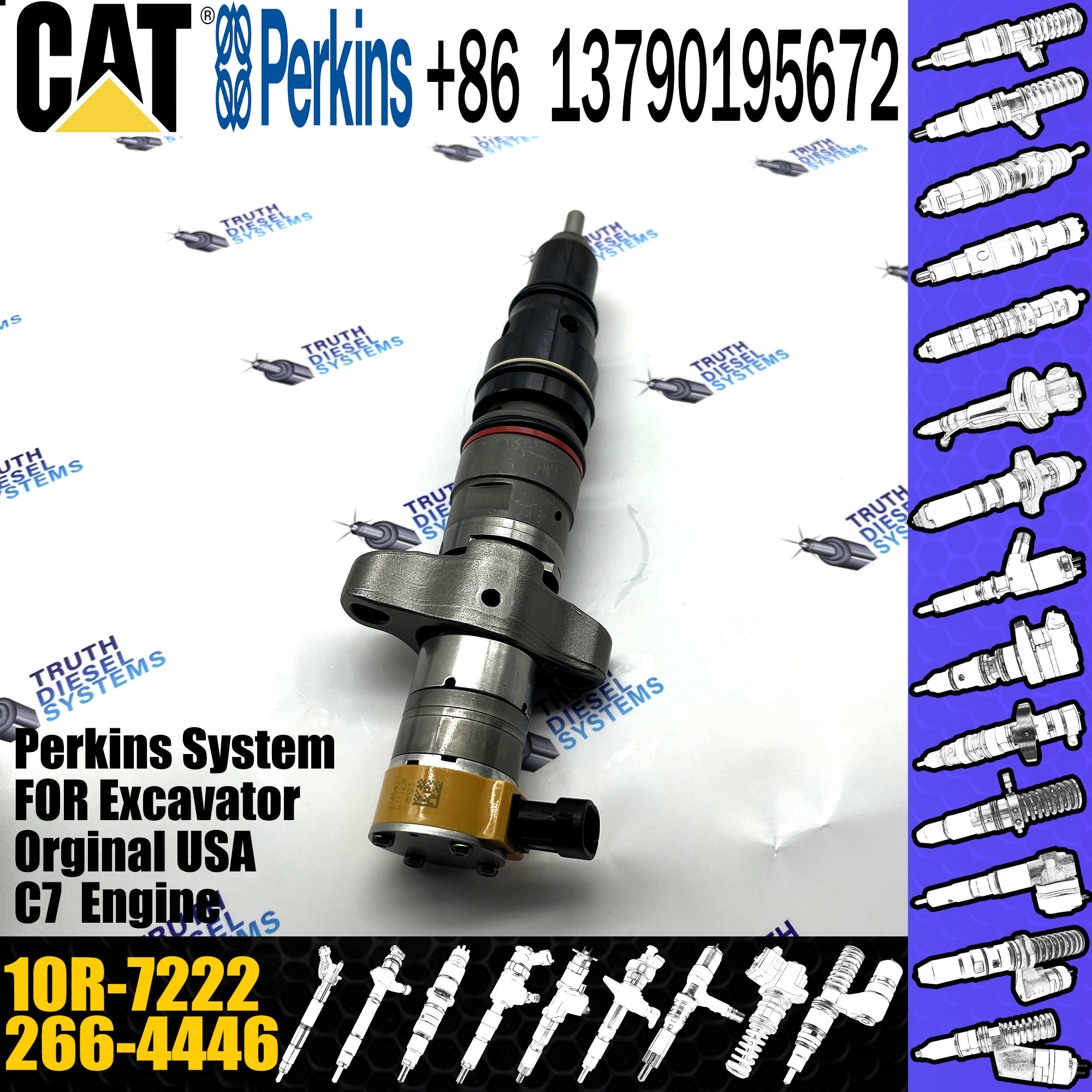 For E336D E330D Excavator Parts CAT C7 C9 Engine Diesel Fuel Injector assy 266-4446 387-9433 3879433 10R7222 10R-7222