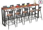 Industrial Metal Base Long Bar Height Table Solid Wood Top 120-300cm Length