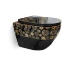 Golssy Black Wall Hanging Toilet Rimless Suspended Marble Toilet Bowl With