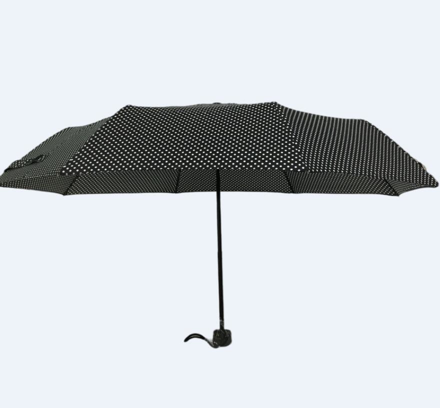 21''X8k Spot Printing 190T Polyester Black Folding Umbrella For Ladies