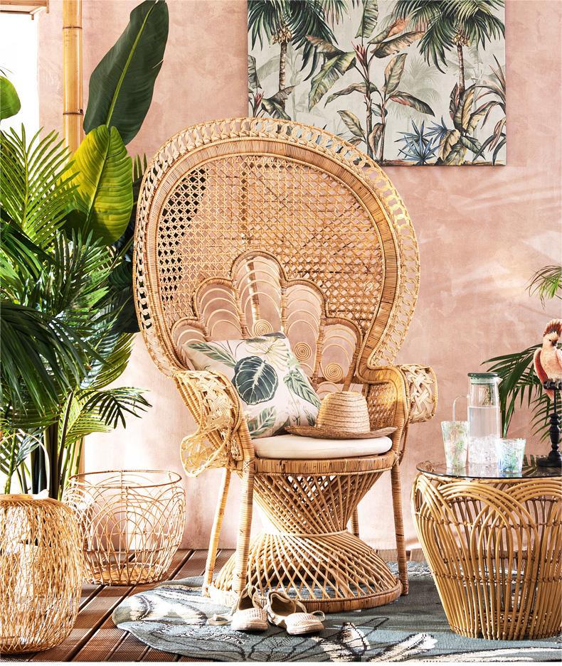 Wooden Rattan Arm Chair Outdoor Wicker Peacock Furniture