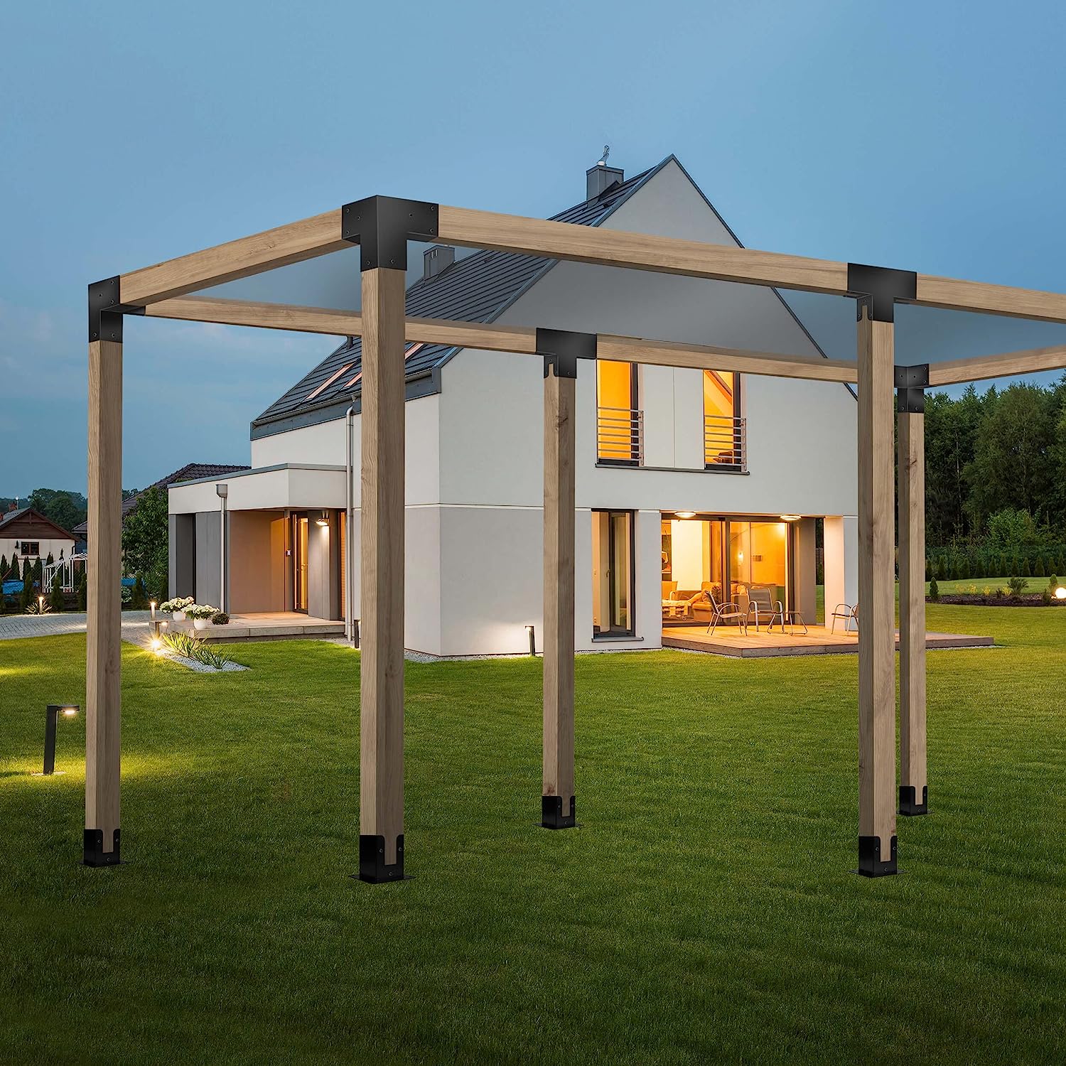 Power Coated 4X4 Metal Post Anchor for Pergola Gazebo 3-Way Right Angle Corner Bracket