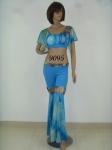 Mature Light Blue Belly Dancing Attire U Neckline Bra Ankle Length Pants For