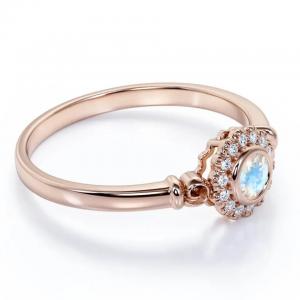 Wholesale 925 Sterling Silver Rose gold 1 Carat Flower Halo Ring Rainbow Moonstone Ring from china suppliers