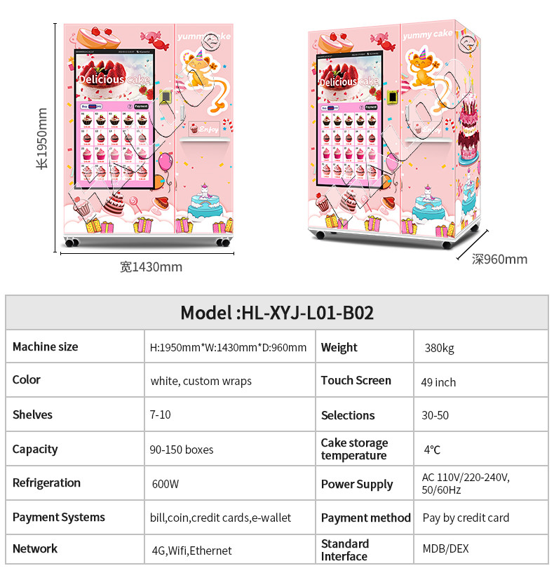 Lift System Refrigerator Automatic Cupcake Vending Machine Salad Fresh Food Vending Machine With 21.5inch Touch Screen