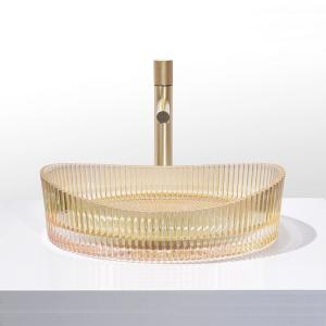 Wholesale Crystal Glass Vessel Basins In Electroplated Coating Rich Gold Color No Hole Mounting from china suppliers