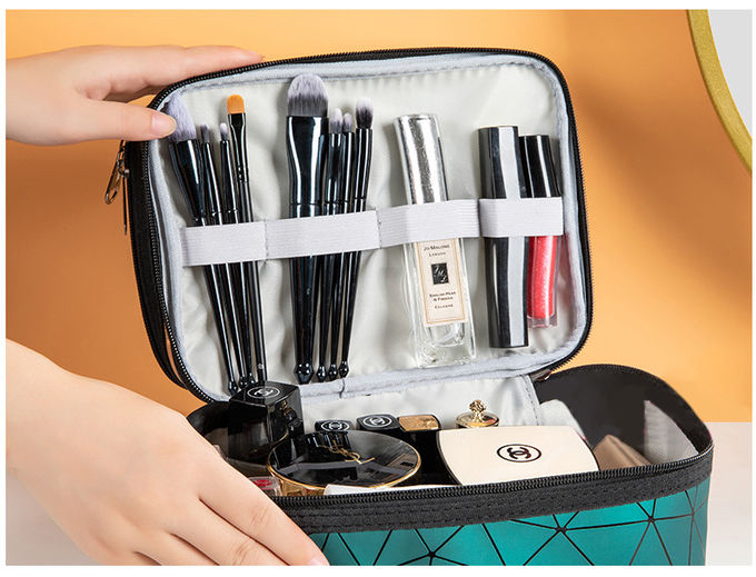 Double Layer Makeup Bag Case With Adjustable Dividers