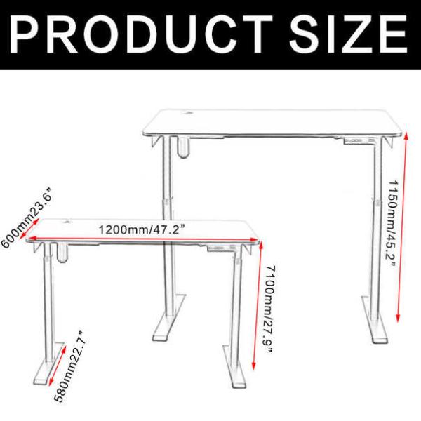 Black Electric Height Adjustable Home Office Computer Table Desk 160lbs capacity
