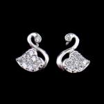 AAA Cubic Zirconia Stone Sterling Silver Animal Shaped Small Swan Earring For