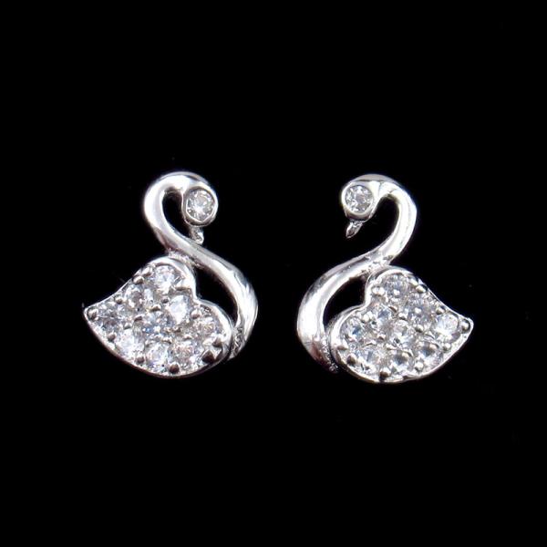 AAA Cubic Zirconia Stone Sterling Silver Animal Shaped Small Swan Earring For