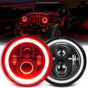 Wholesale 7 inch LED Headlight DOT Round Headlight with Amber Turn Signal and Hell Red Halo from china suppliers