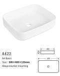 No Seams Countertop Bathroom Sink Non-Leakage Design Rectangular Wash Basin