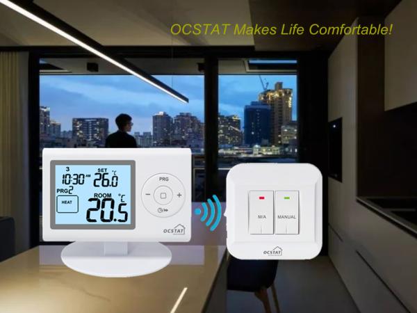 Riseem White Color OEM / ODM Digital Programmable RF Room Thermostat for HVAC