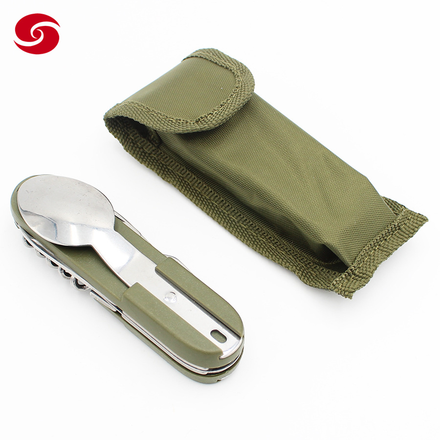 Multifunctional Foldable Stainless Steel Cutlery Sets Army Green