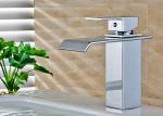 Waterfall Spout Bathroom Vanity Faucets , Bathroom Basin Mixer Counter Mounted
