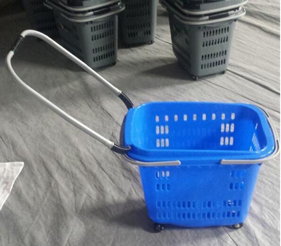 Aluminum Alloy Pull Rod Folding Movable Shopping Basket Plastic Baskets With