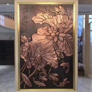 China Classic Bronze Room Divider Copper Etched Metal Wall Partitions on sale