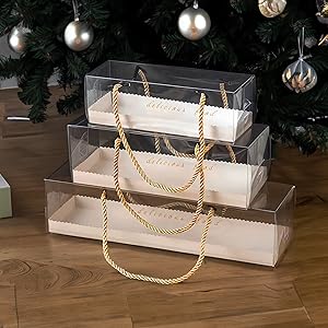 Christmas Rope Handle Clear Roll Cake Boxes - Mult Size