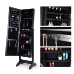 Black 146cm Free Standing MDF Full Length Mirror Jewelry Armoire