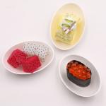 Oval biodegradable egg shape sugarcane fruit dish disposable bagasse paper fish