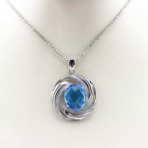 Wholesale Sterling Silver Oval Blue Topaz Cubic Zirconia Charm Pendant (P18) from china suppliers