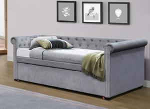 China Linen Fabric Twin Upholstered Daybed Tufted Pull Out Trundle Bed on sale