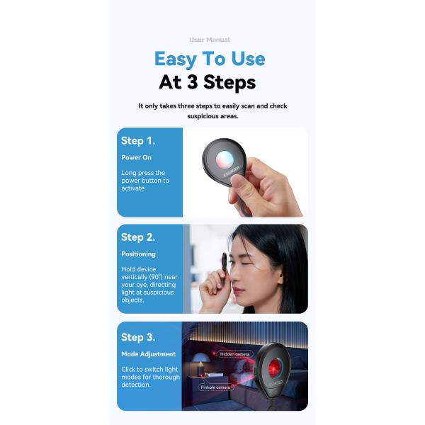 ESSAGER Pinhole Hidden Camera Anti-Peeping Spy Infrared Detector For Room Hotel ES-TC01