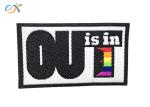 Out Letter Woven Logo Patch Rectangle Shape Laser Cut Border With Paper Coated
