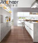 White Solid Wood L Shape Kitchen Cabinets with WPC Pantry Storage Design Concept