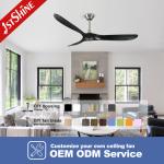60-inch Black Solid Wood 3-Blade 6-Speed DC Ceiling Fan with Remote No Light