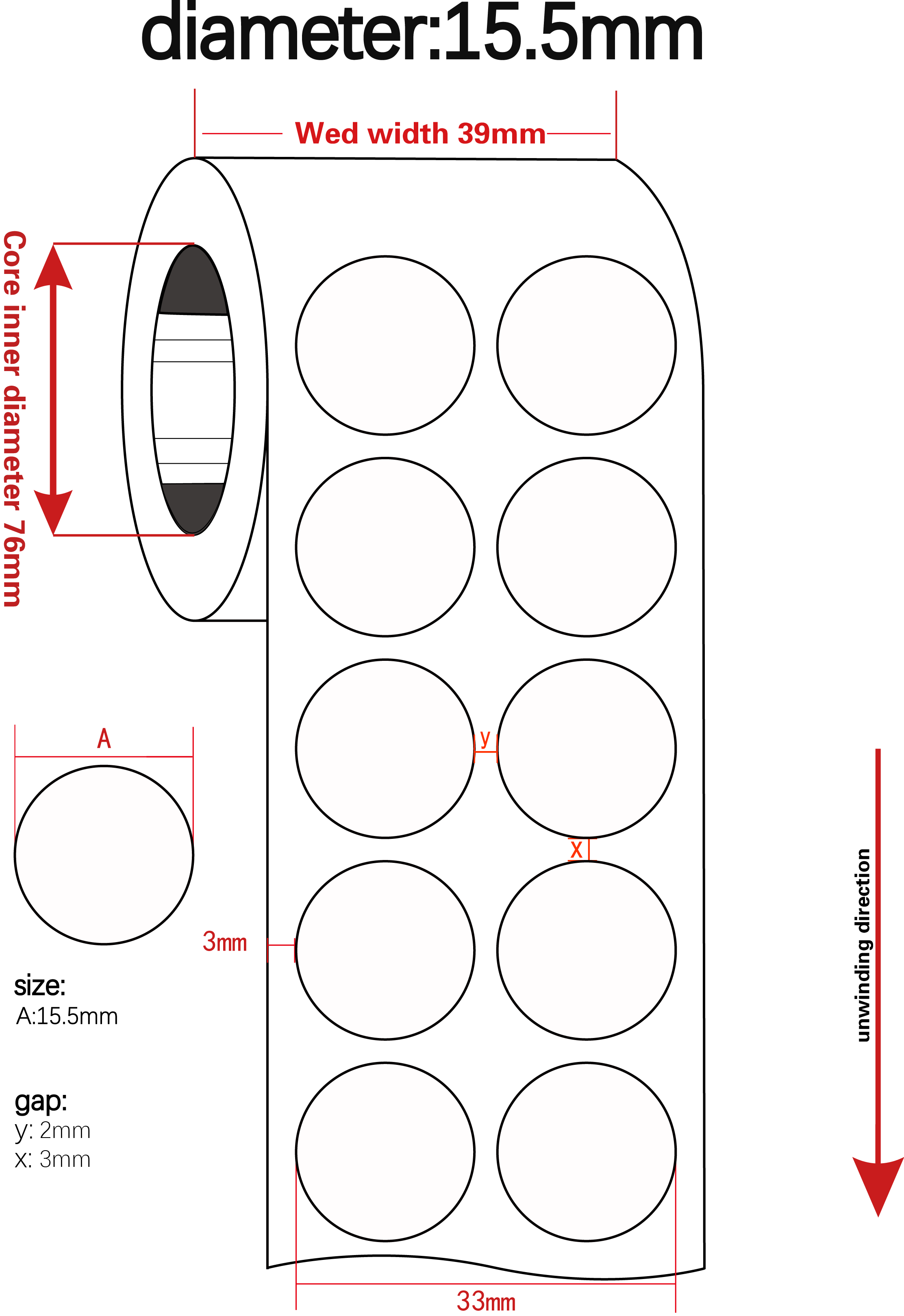 15.5mm 1.5mil White Gloss High Temperature Resistant Polyimide Label