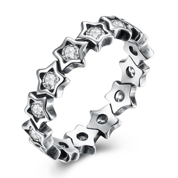 925 Sterling Silver Rings Paved Cubic Zircon Star Finger Ring For Women Silver