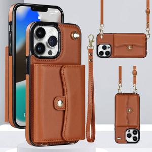 Wholesale Iphone 13 12 15 14 Pro Max Mini Wallet Bag Card Holder Slim Case With Lanyard Y Support Wireless Charge from china suppliers