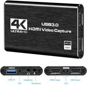 Wholesale Aluminum Shell HDMI Video Capture Device 3.5mm 4K 1080p 60fps Capture Card USB3.0 from china suppliers
