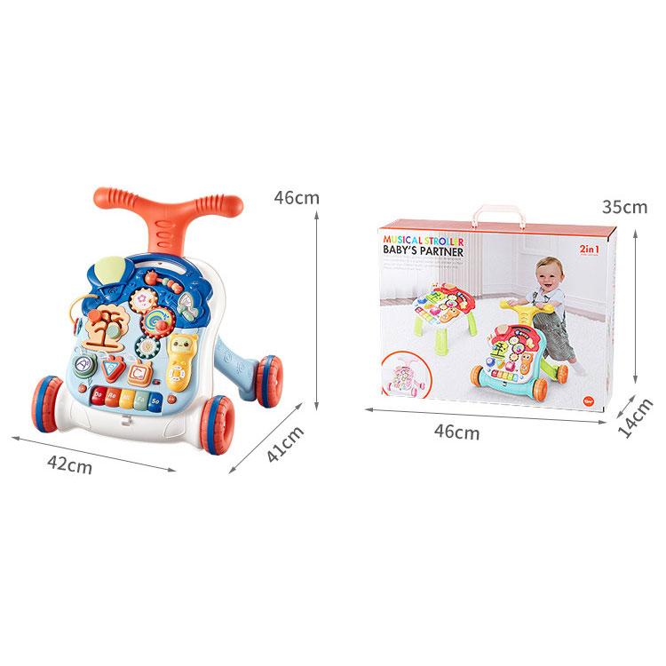12 Inch Baby Walker Activity Center for Toddler Learning to Walk Sit Stand Early Push Toys Infant Boys Girls Pull Wheels Musical Walking