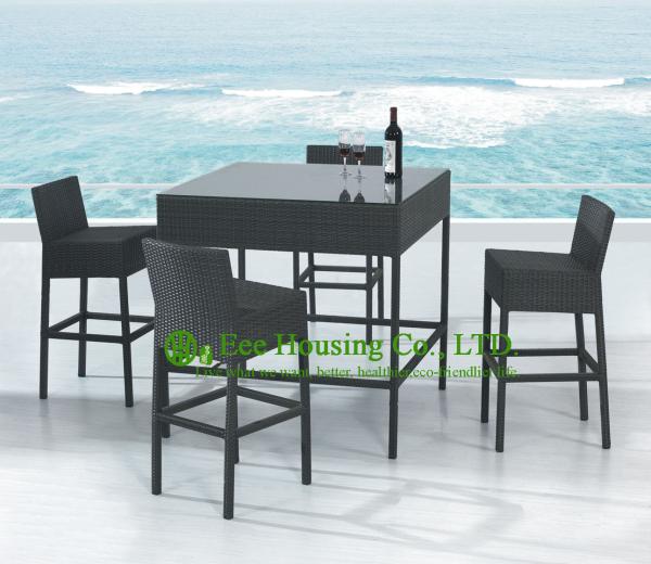 Outdoor Square Rattan Bar Table With Four Chairs,Durable and Eco-friendly Bistro