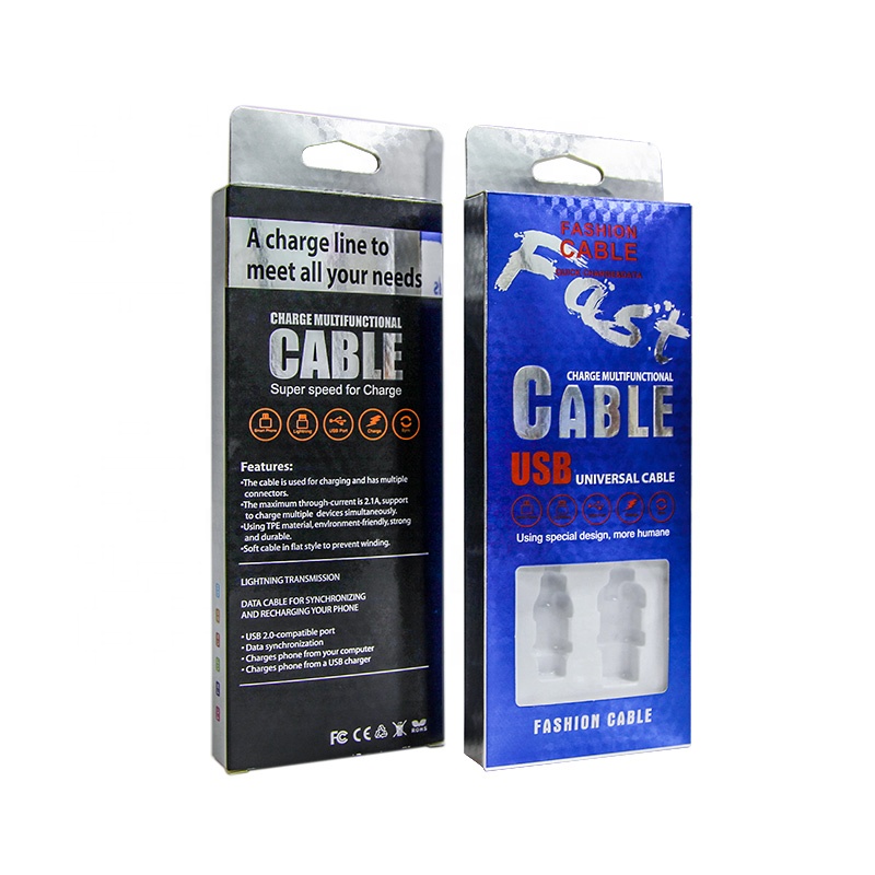 USB Charging Data Cable Packaging Box Custom C1S Art Paper With Blister