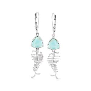 Wholesale Larimar Fish Bone Drop Unique Gems Earrings in Sterling Silver from china suppliers